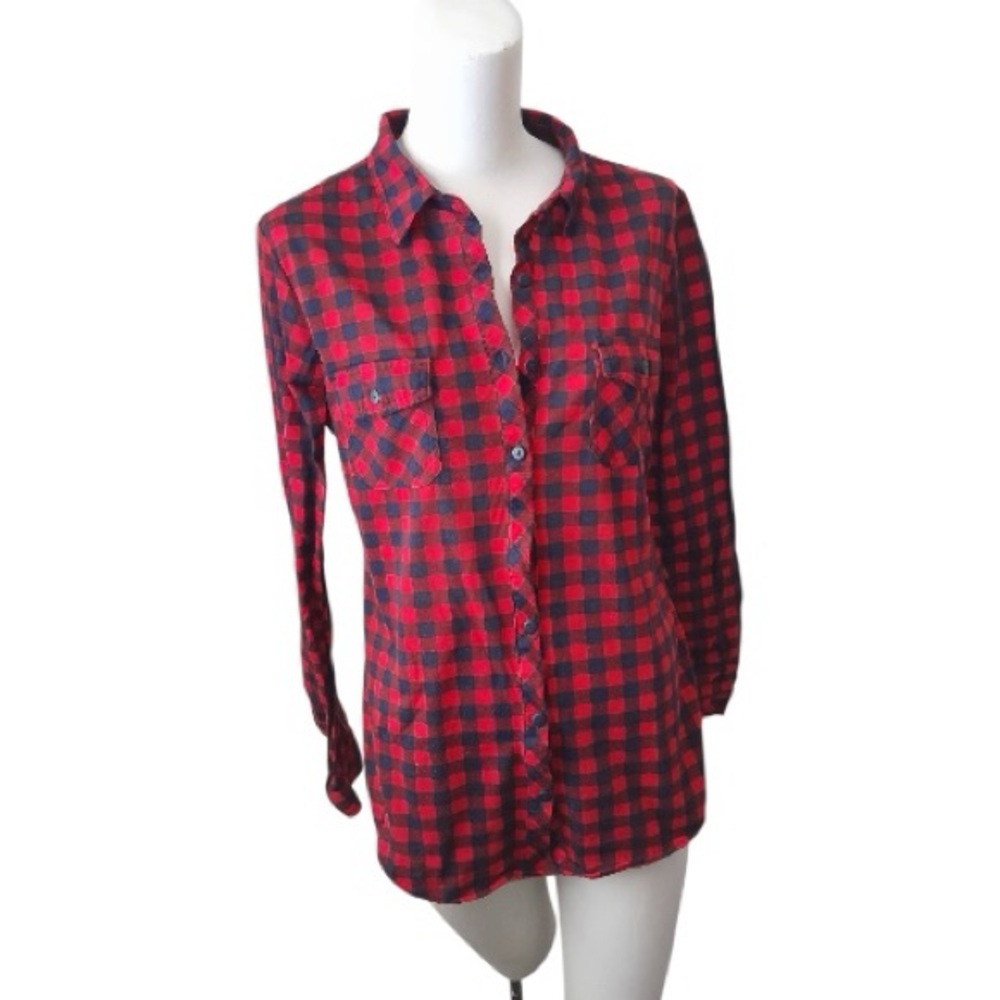 Red and Black Plaid Button-Up Shirt